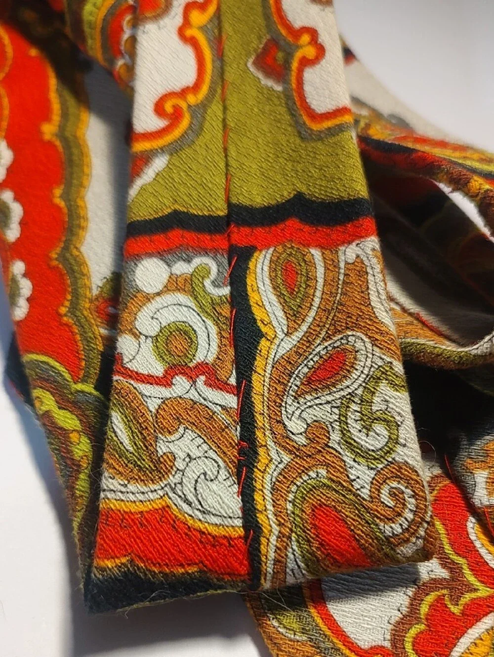 Vintage Silk Paisley Necktie in Red and Olive Yellow- Unbranded